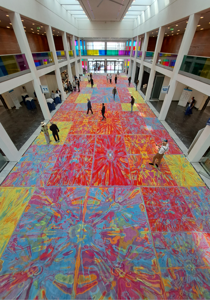 Peter Halley’s artwork “Magic Carpet” colors the entrance to ArtVerona 2023 